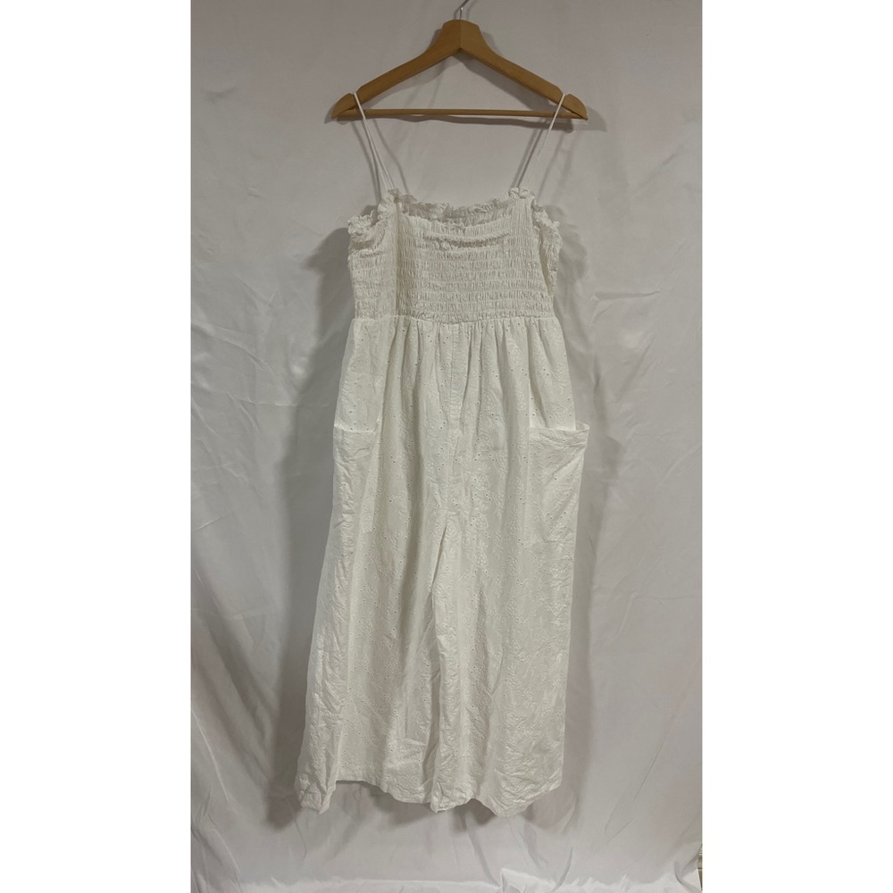 ASOS DESIGN shirred cami broderie culotte jumpsuit in white US 14